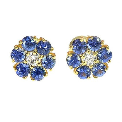 Mini Ocean Blue Sapphire Diamond Flower Earrings 66896