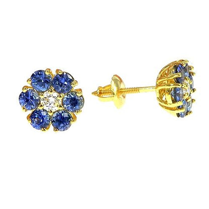 Mini Ocean Blue Sapphire Diamond Flower Earrings 66896