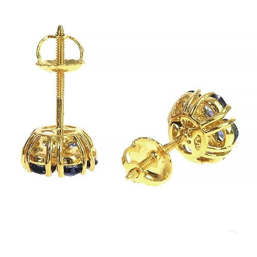 Mini Ocean Blue Sapphire Diamond Flower Earrings 66896