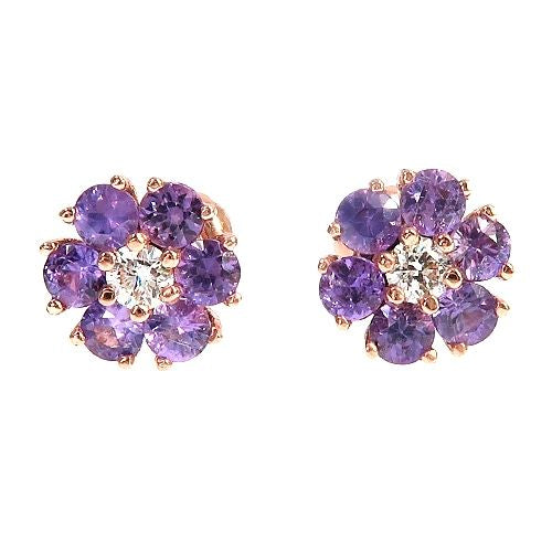 Violet Bloom Sapphire Diamond Flower Earrings