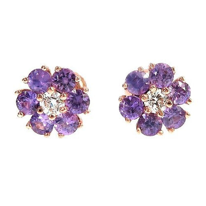 Violet Bloom Sapphire Diamond Flower Earrings