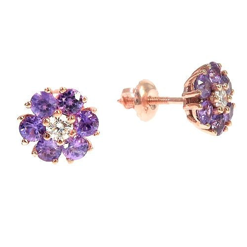 Violet Bloom Sapphire Diamond Flower Earrings