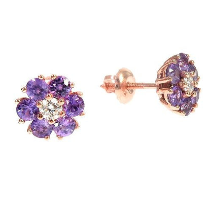 Violet Bloom Sapphire Diamond Flower Earrings