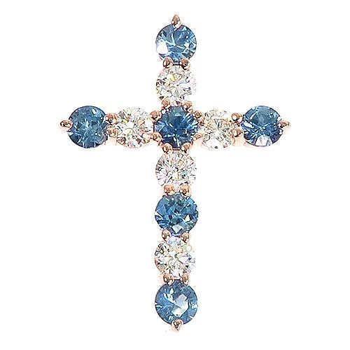 Ocean Blue Sapphire Diamond Cross