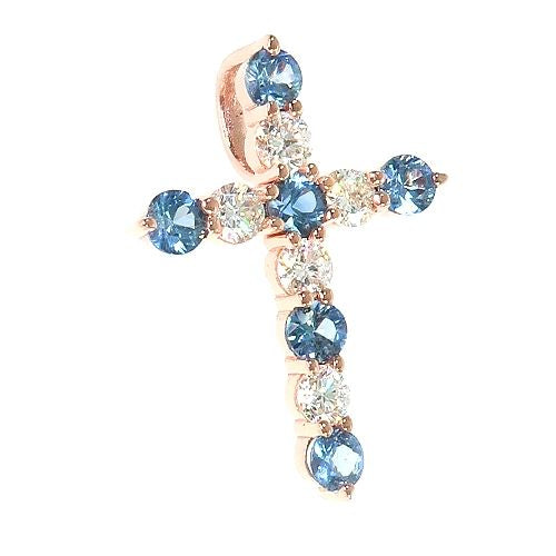 Ocean Blue Sapphire Diamond Cross
