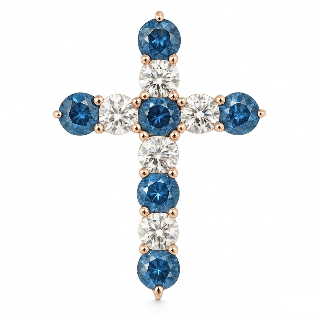 Ocean Blue Sapphire Diamond Cross