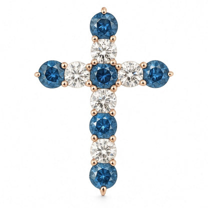 Ocean Blue Sapphire Diamond Cross