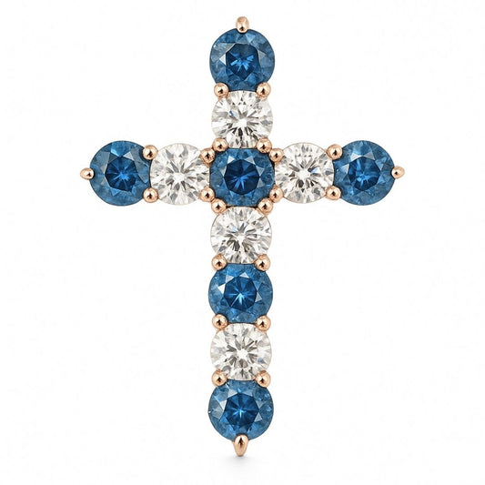 Ocean Blue Sapphire Diamond Cross