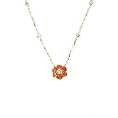 Orange Sapphire Diamond Flower Necklace 67231