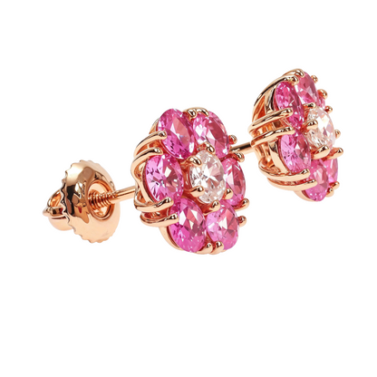 Large Cherry Blossom Sapphire Diamond Flower Earrings
