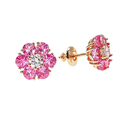 Large Cherry Blossom Sapphire Diamond Flower Earrings