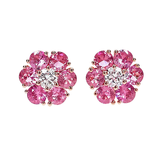Large Cherry Blossom Sapphire Diamond Flower Earrings