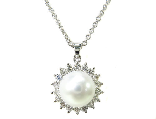 Prong Diamond Pearl Necklace 37699