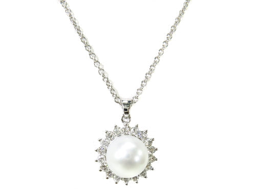 Prong Diamond Pearl Necklace 37699