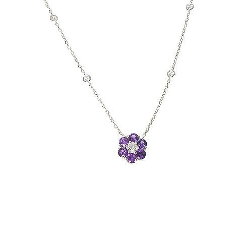 Purple Sapphire Diamond Flower Necklace 67234