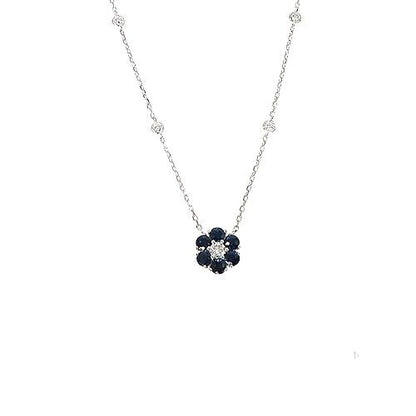 Water Sapphire Diamond Flower Necklace 67226