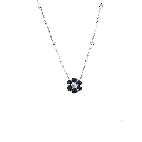 Water Sapphire Diamond Flower Necklace 67226