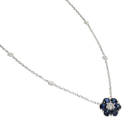 Water Sapphire Diamond Flower Necklace 67226