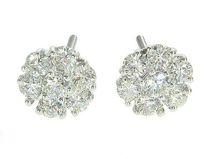14K White Gold Diamond Stud Flower Earrings