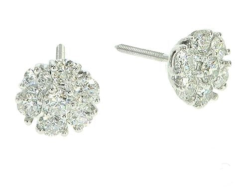 14K White Gold Diamond Stud Flower Earrings