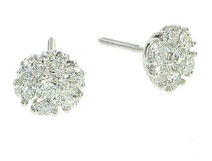 14K White Gold Diamond Stud Flower Earrings