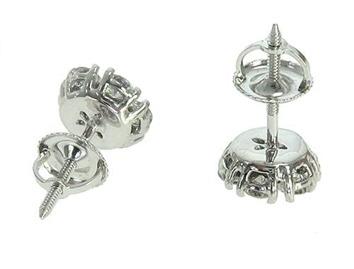 14K White Gold Diamond Stud Flower Earrings