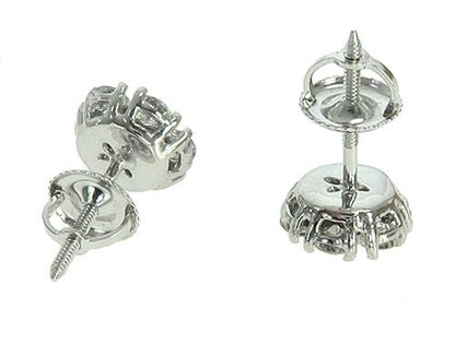 14K White Gold Diamond Stud Flower Earrings