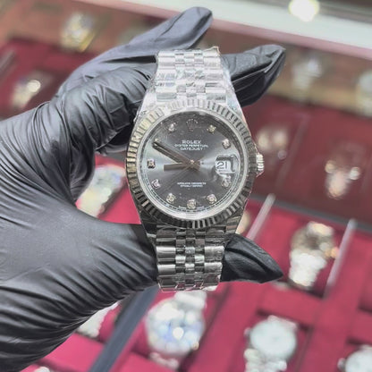 2018 Rolex DateJust 41mm Stainless Steel Silver Diamond Dial