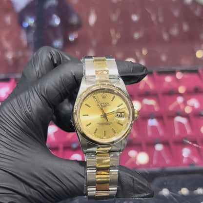Rolex Oyster Perpetual Date 36mm Two Tone Gold Champagne Stick Dial